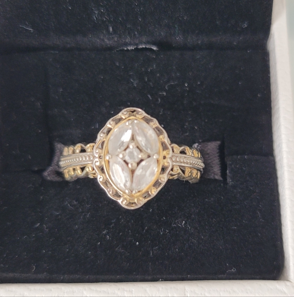 Vintage-Inspired Gold and Silver Marquise Cluster Ring - Women's Jewelry